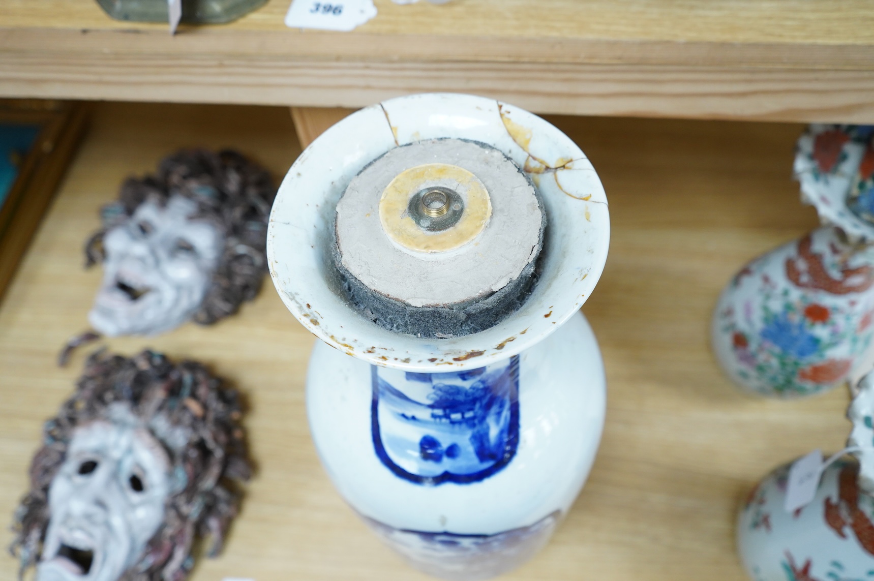 A Japanese blue & white vase, Meiji period, signed (later lamp mount), 49.5cm high
